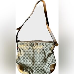 Gucci Beige and Brown Monogram crossbody with flaws